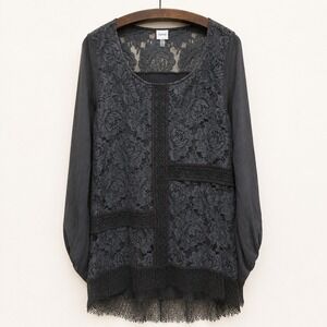 Cupio Top Size XL Dark Gray Tunic Lace Sequined Hem Whimsigoth Witchy Dark Boho